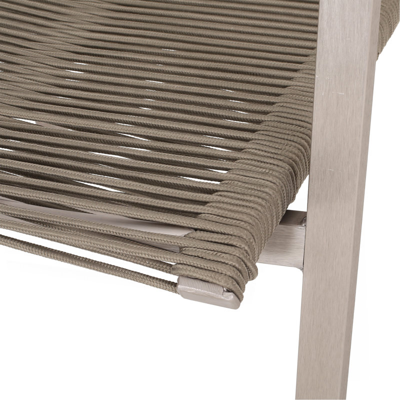 Outdoor Modern Aluminum Dining Chair With Rope Seat (Set Of 2), Silver And Taupe, Taupe