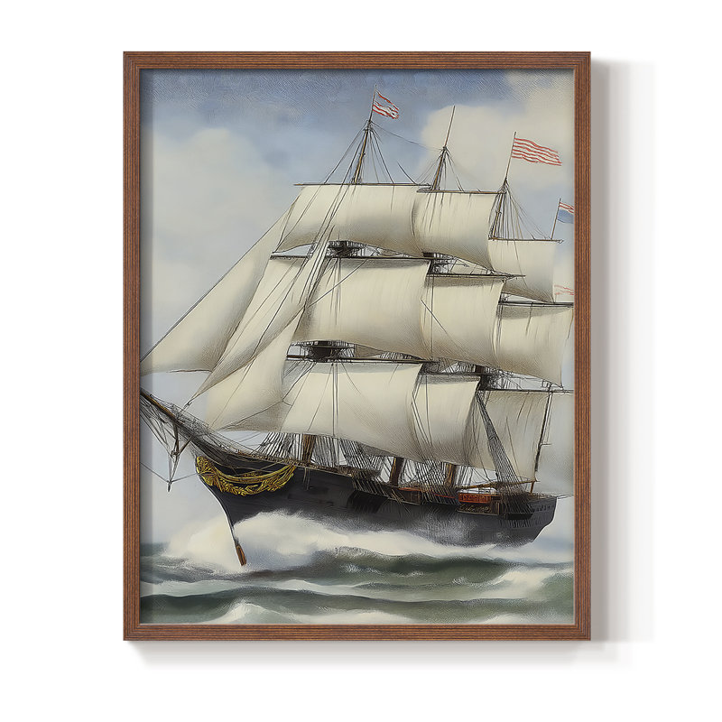 Reproduction encadrée NAUTICAL Series Lxxiii - bois massif, H 15 po x l 12 po, Noyer