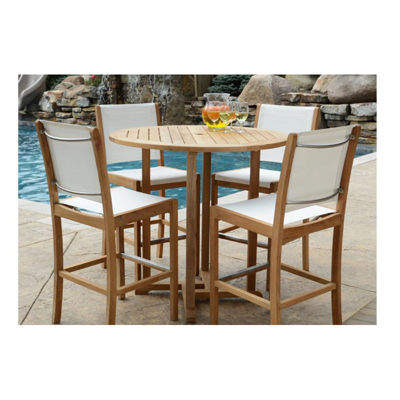 Riviera Teak Outdoor Sling Bar Chair, Titanium