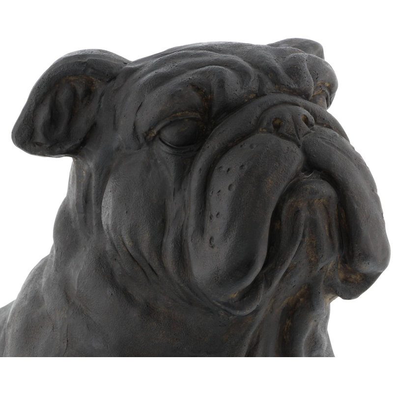 Mikkelson Polystone Sitting Bulldog Decorative Brown Sculpture, 13" H x 17" W x 9" D
