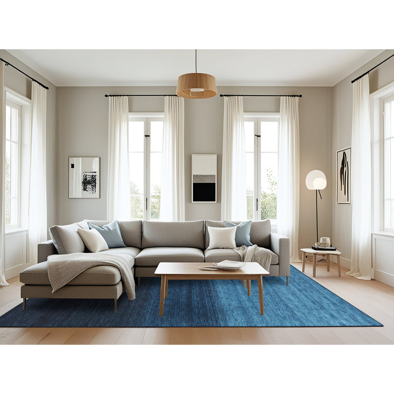 Tapis contemporain noir / bleu, Rectangle 8 pi x 12 pi