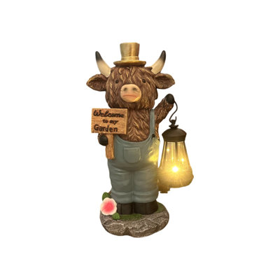 Handcrafted  Cow Solar Garden Statue