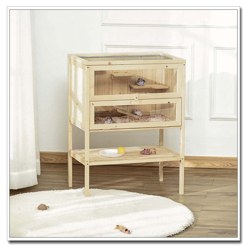 Cage à 3 niveaux en bois avec tablette supérieure