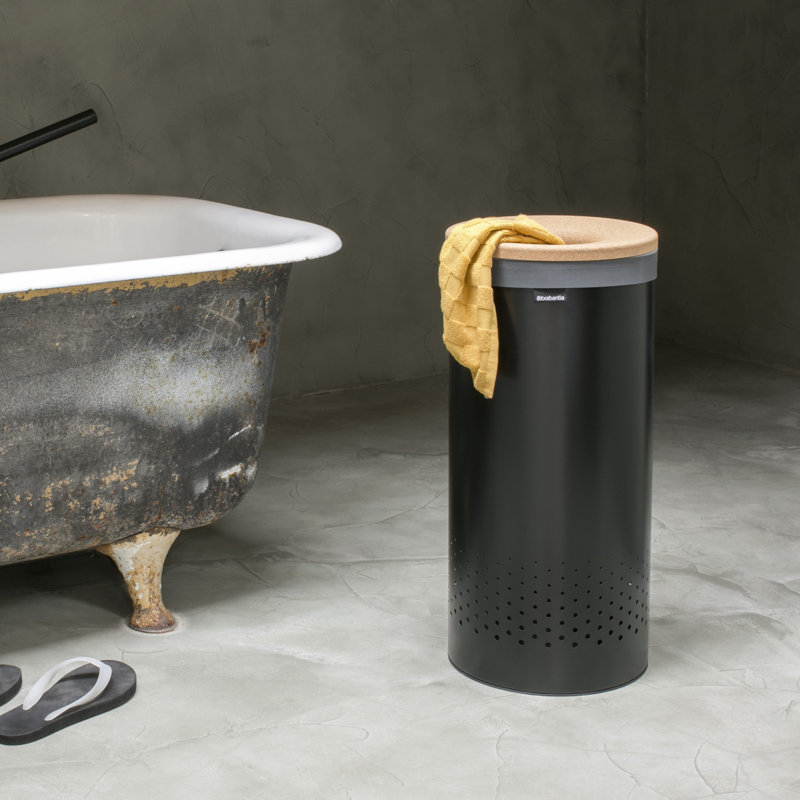 Brabantia Laundry Hamper with Cork Lid, Small (25" H x 12" W x 12" D), Matte Black