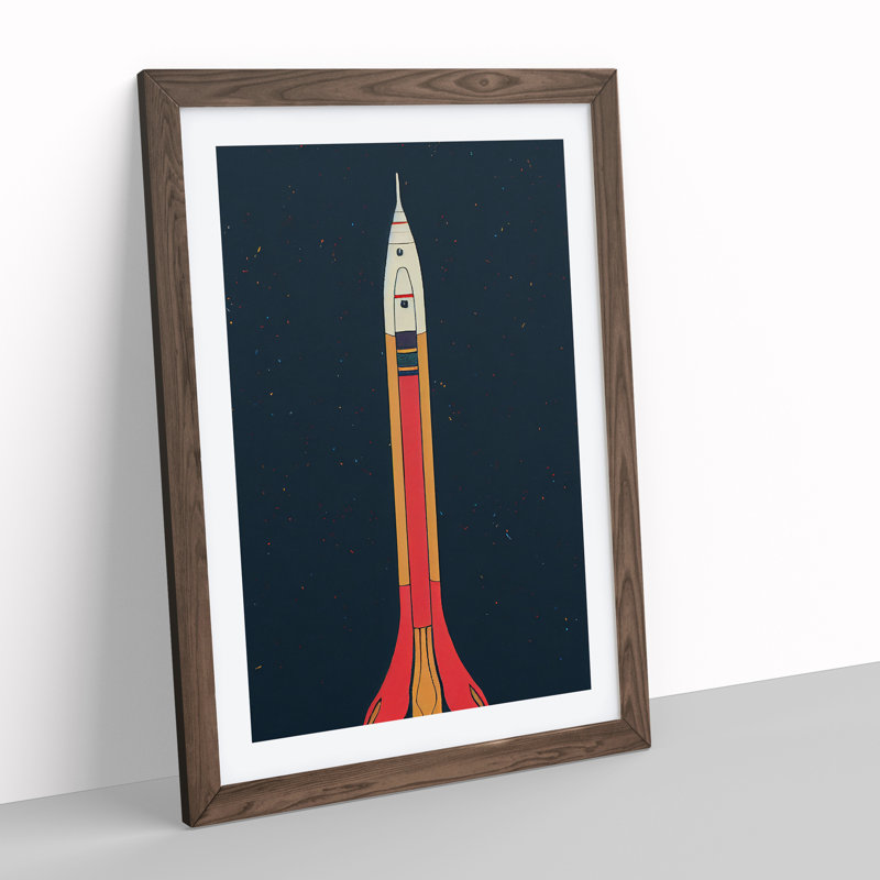 Astonishing Spaceship Rocket 1 Piece Single Picture Frame Wall Art, 34cm H x 25cm W x 2cm D, Walnut Framed