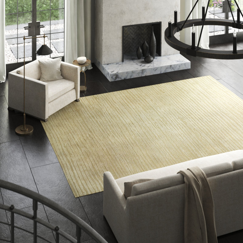 Shearling Striped Area Rug in Beige/Neutral, Rectangle 3' x 5'