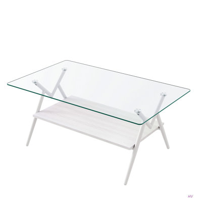 Coffee Table And End Tables Set Of 3, Tempered Glass Table With MDF Layer, Modern Tables For Living Room , Transparent Glass