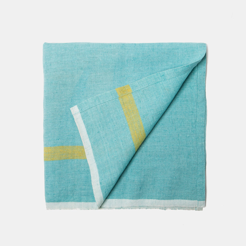 Laundered Linen Stripe 20" Napkin, Aqua/Lime