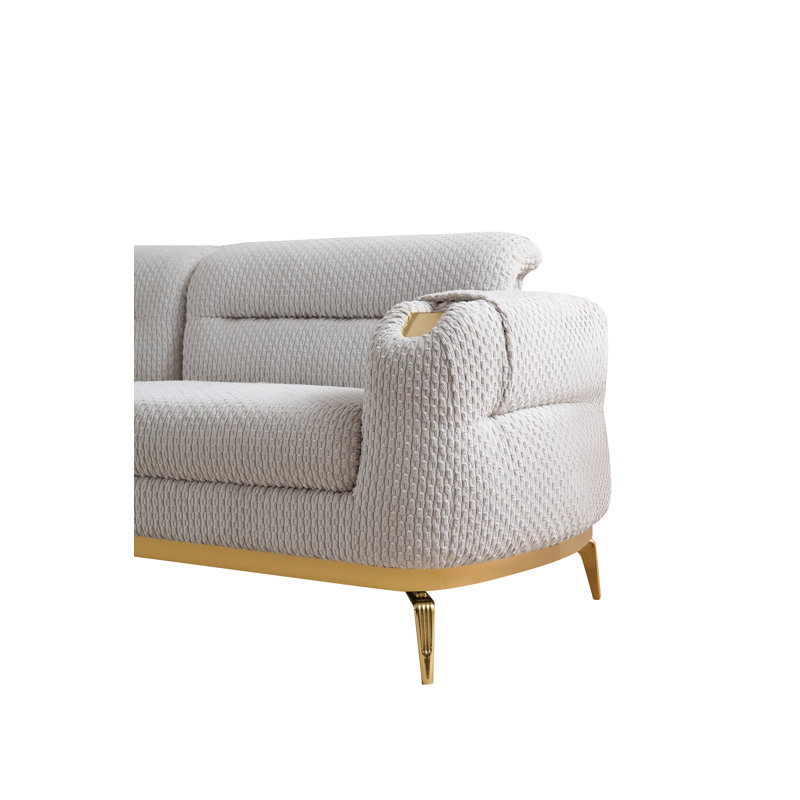 Causeuse de style moderne faite de bois et d'accents dorés en gris, Gris