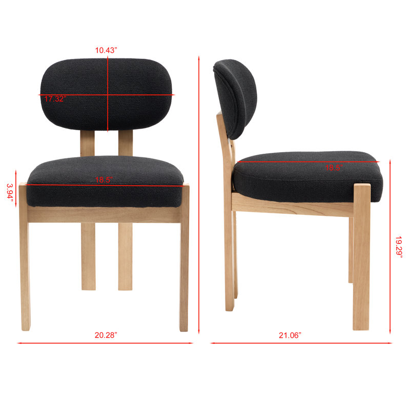 Ensemble de 2 chaises de salle à manger Mid-Century en chenille avec pieds en bois massif, Noir