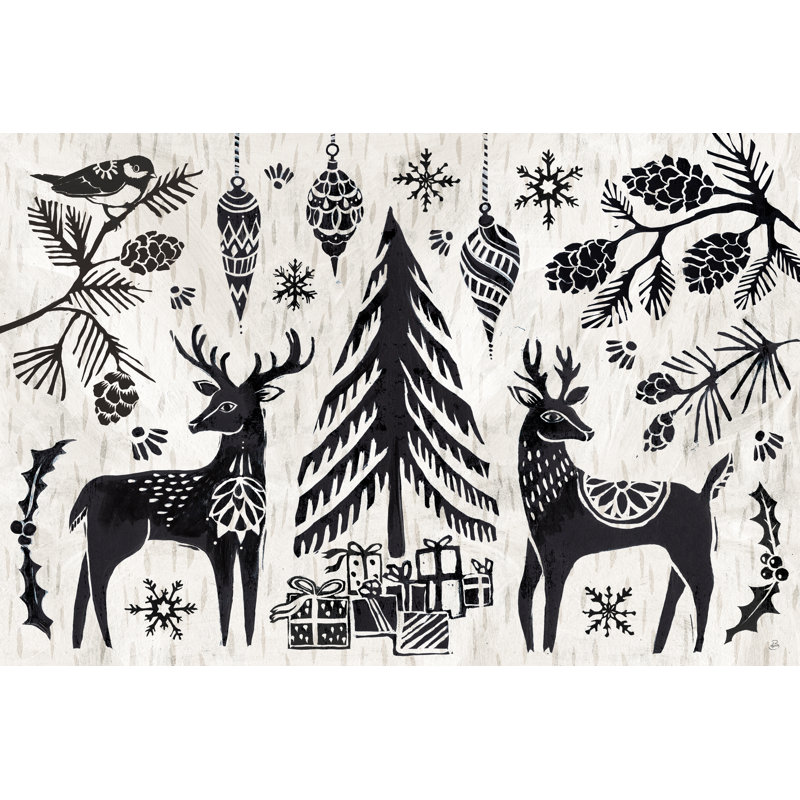 «Woodcut Christmas I», impression sur toile tendue, H 8 po x l 12 po, Non, Toile tendue