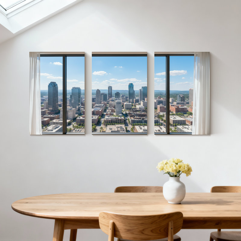 Ensemble de 3 impressions sur toile, "Scenic & Cityscapes Cityscape View Through Large Windows", H 36 po x l 72 po
