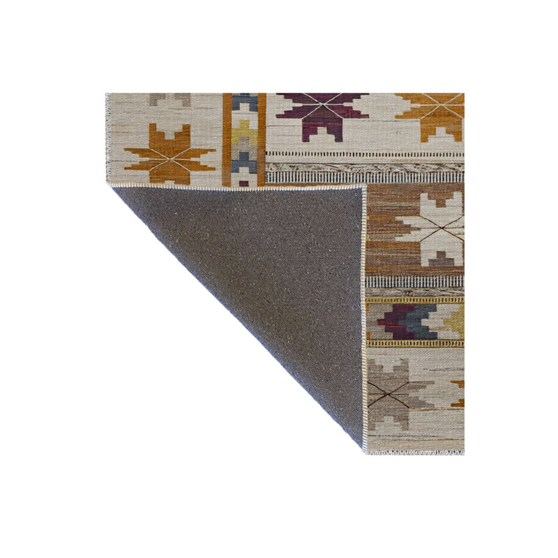 Tapis décoratif multicolore à motif d'étoiles beige, Rectangle 3 pi 3 po x 4 pi 11 po