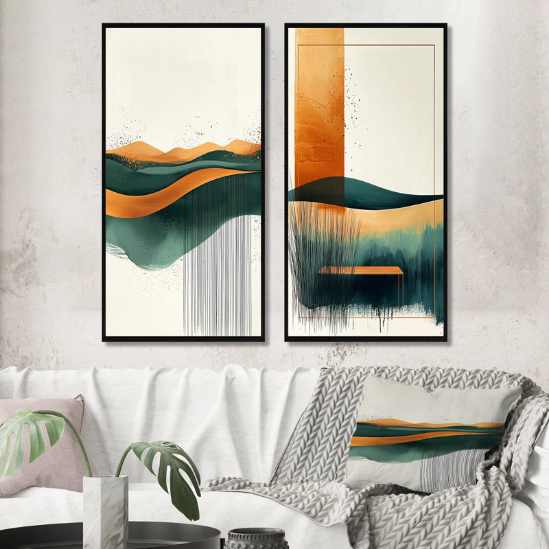 Ensemble de 2 pièces d'art mural brun «Tranquility Meadow I», H 28 po x l 24 po, Impression encadrée, Noir, noir, noir, noir
