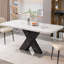 Table de salle à manger carrée moderne en marbre blanc extensible, pieds noirs avec base en métal, carré extensible de 61,71 po de profondeur, plateau de table fini et support, largeur de 27,17 po