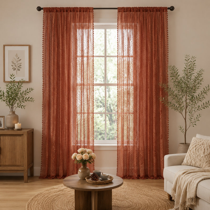 Rideaux Boho Lace 84 po 2 panneaux, orange brûlé