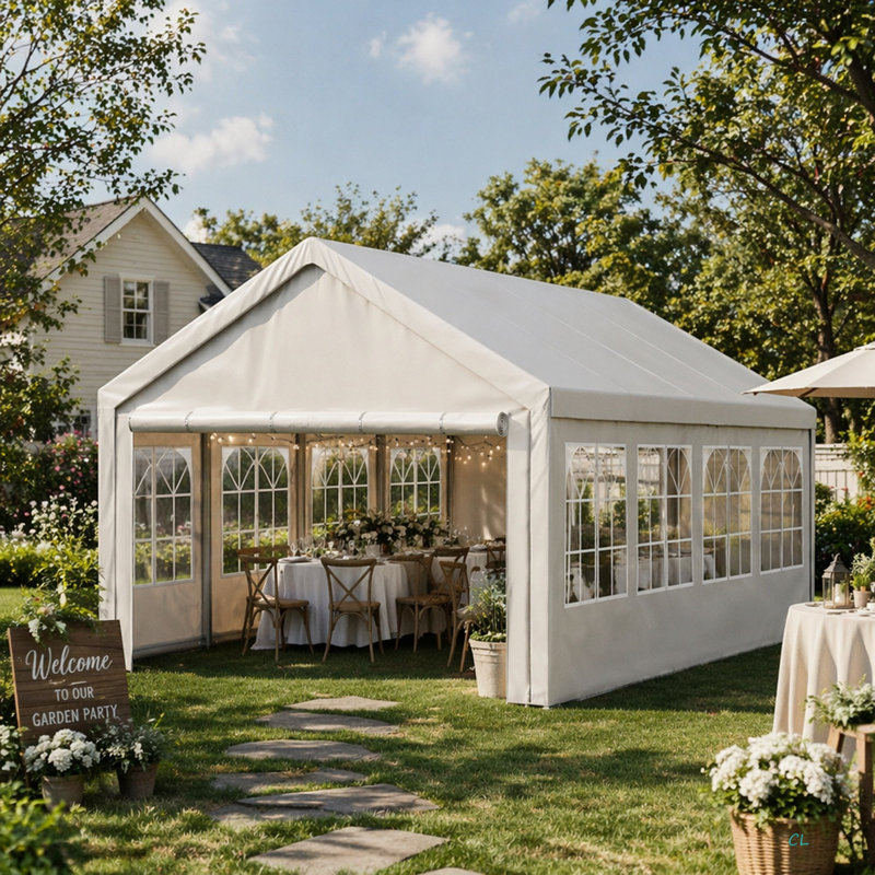 13'X26' Carport Car Canopy Party Tent Outdoor Gazebo With Removable Sidewalls, Outdoor Gazebo With 2 Ground Tubes, Commercial Tents For Parties Wedding BBQ