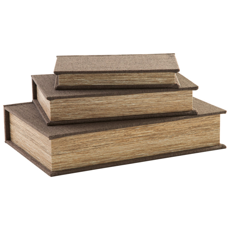 Kepir 3 Piece Fabric Book Box Set, Brown
