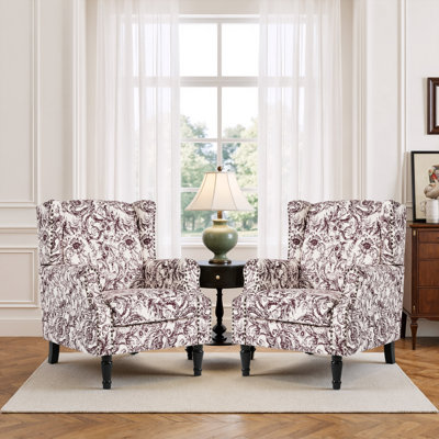 Fauteuil d'appoint à oreilles et garniture cloutée à motif floral prune Duward Rococo