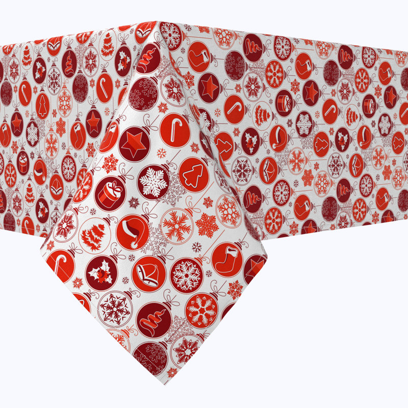 Eleigha  Rectangular Tablecloth, 100% Cotton, Red Holiday Ornaments, 84" x 60"