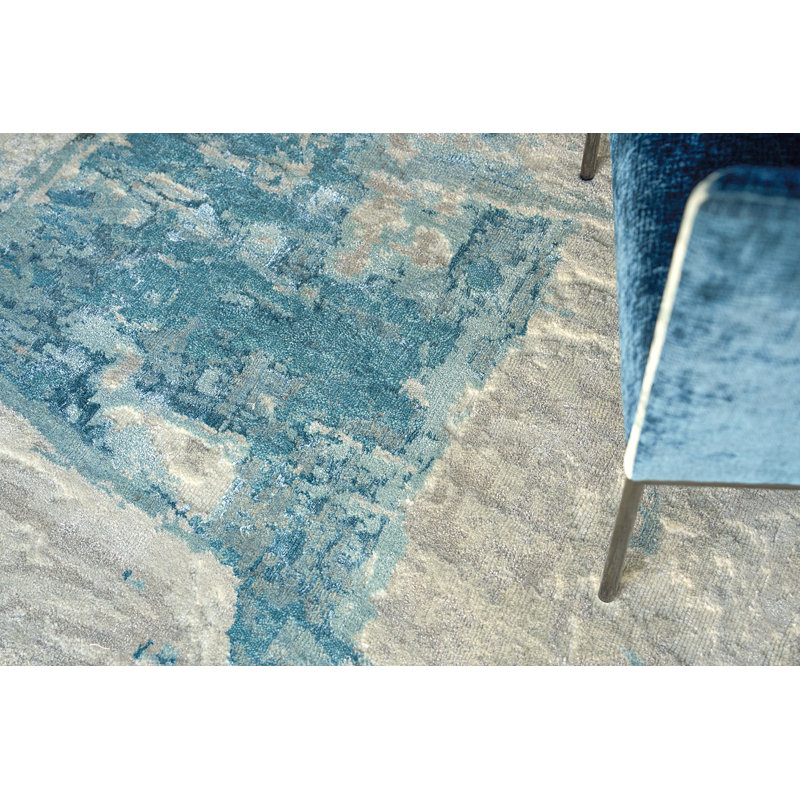 Luxury Laureno Abstract Area Rug in Light Blue/Ivory, Rectangle 8' x 10'