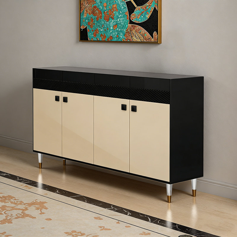 Buffet en bois massif H 35,43 po x l 62,99 po x P 13,78 po Aboubakr, Noir / Café, H 35,43 po x l 62,99 po x P 13,78 po