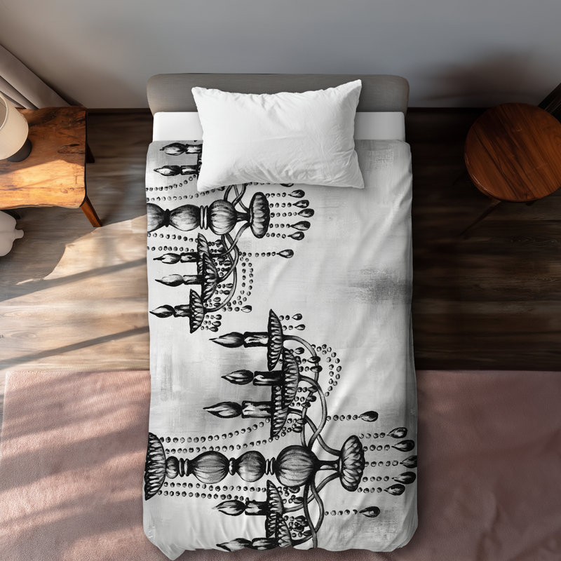 Two Crystal Chandeliers - Monochrome Object Duvet Cover | Decor