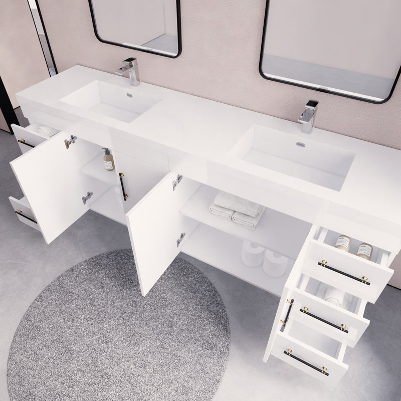 Irline 83.46'' Double Bathroom Vanity with Acrylic Top, White