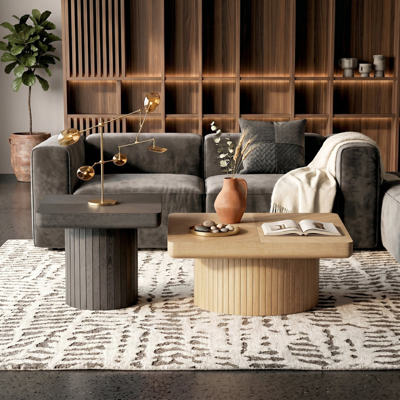 Ensemble de tables basses gigognes Modern Wood, Black;Natural