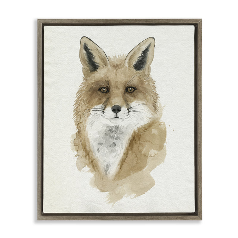 «Minimal Watercolor Fox Portrait», art mural par Grace Popp, H 21 po x l 17 po, Cadre flottant orme Montalcino