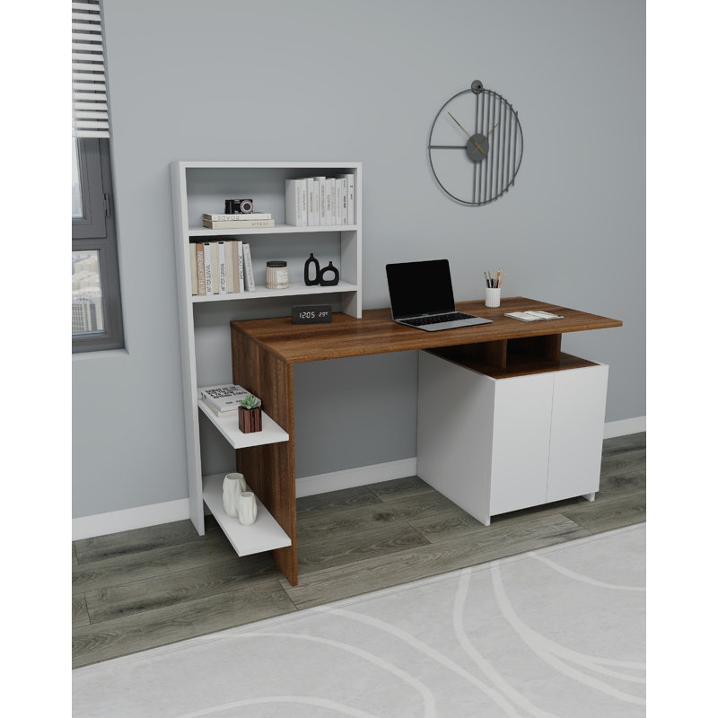 Computer Desk Ezekiella Lake, Walnut/White