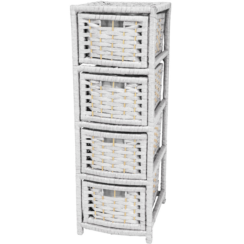 White Rattan 4-Drawer Bohemian Storage Chest