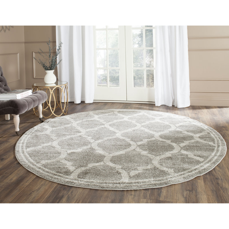 Ammundsen Geometric Gray/Light Gray Area Rug, Round 7'