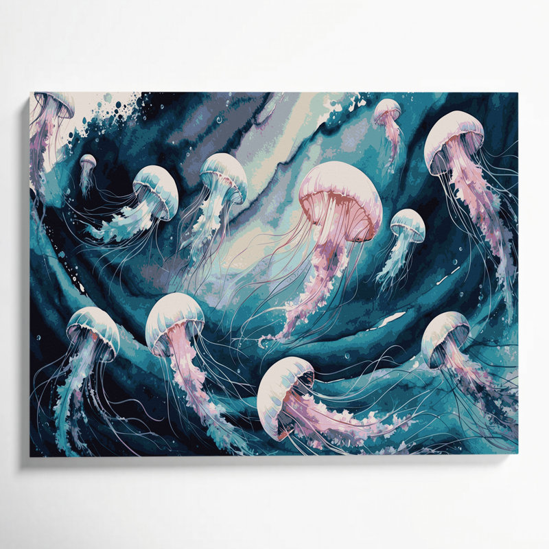 Art mural sur toile bleu méduse nautique, H 11 po x l 14 po