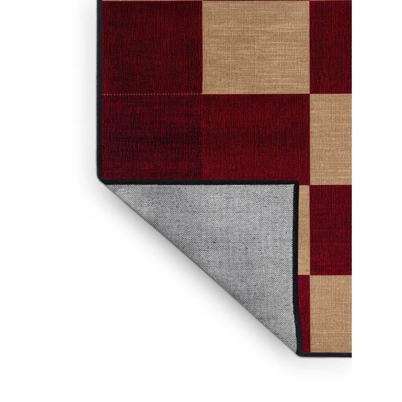 Tapis rouge à carreaux lavable à la machine, Rond 3 pi