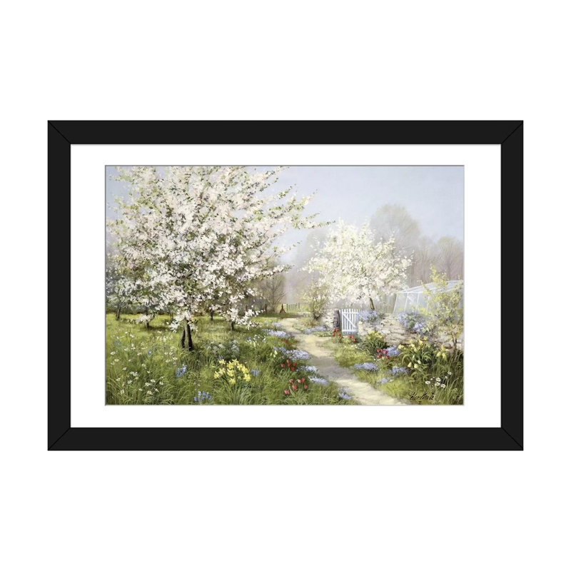 «Spring Blossoms», reproduction sur toile, H 24 po x l 32 po x P 1 po, Papier beaux-arts encadré noir, Blanc