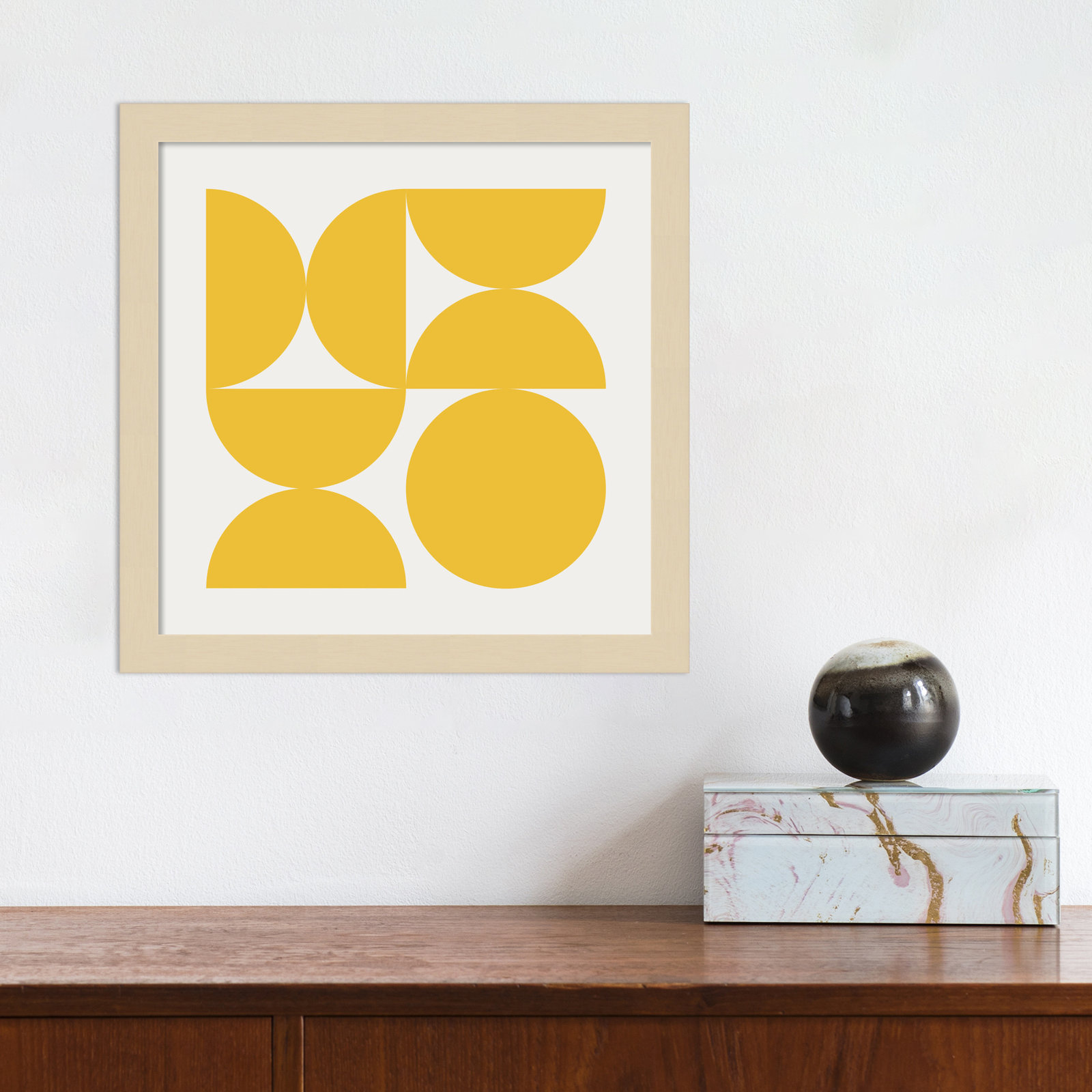 Bold Vintage Geometric Sunshine Yellow by The Creative Bunch Studio Framed Art Print, 13" H x 13" W x 1" D, Brown