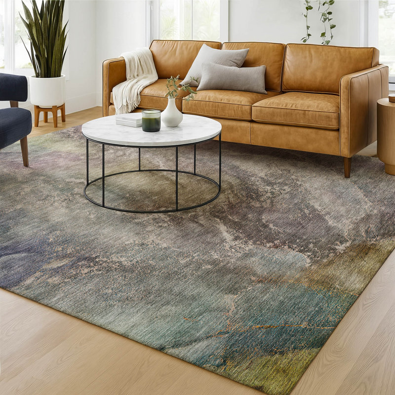 Premium Machine Washable Mayfield AMF2307 Abstract Rug, Beige, 5' x 7'6"