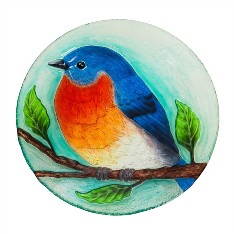 Bain d’oiseau éclairé solaire en verre embossé à la main Bird