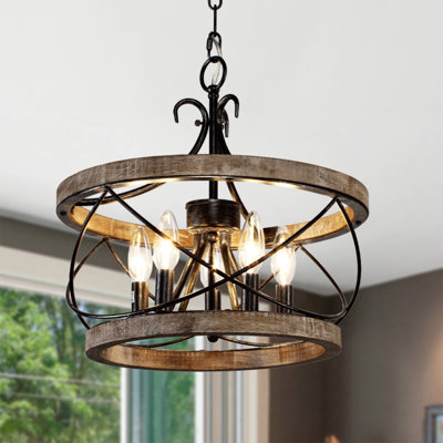 Luminaire suspendu de style lustre en bois de style campagnard à 5 lumières 15,7 po pour îlot de cuisine