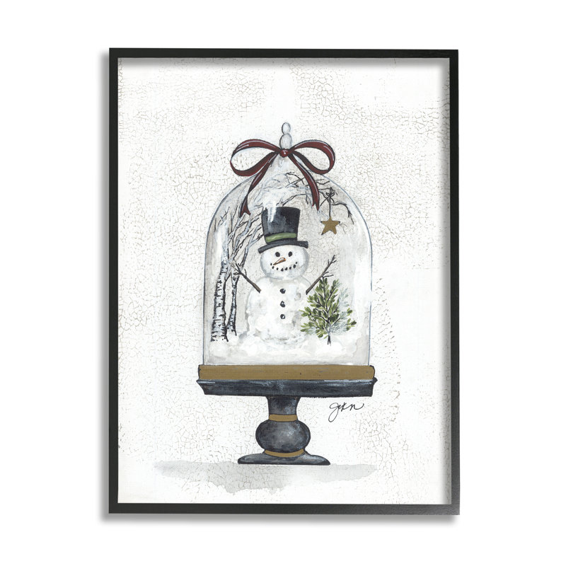 Snowman Winter Scenery, H 20 po x l 16 po x P 1,5 po, Giclée encadrée noir minuit