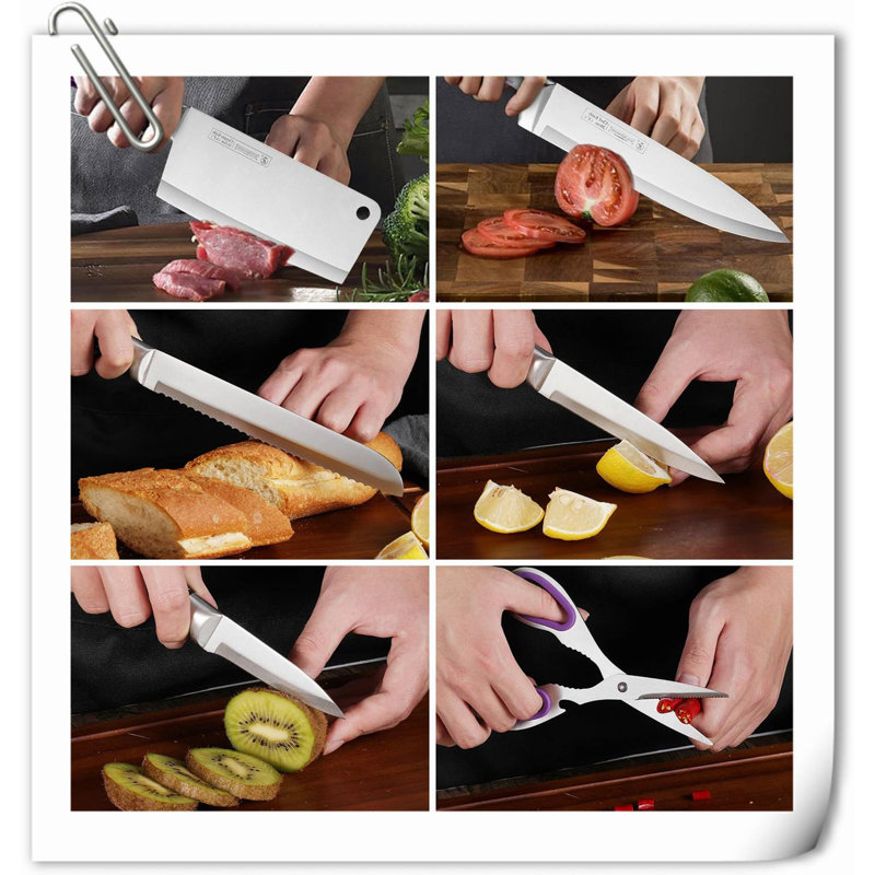 Rephen Knife 9 Piece High Carbon Stainless Steel and Carbon Steel Knife Block Set