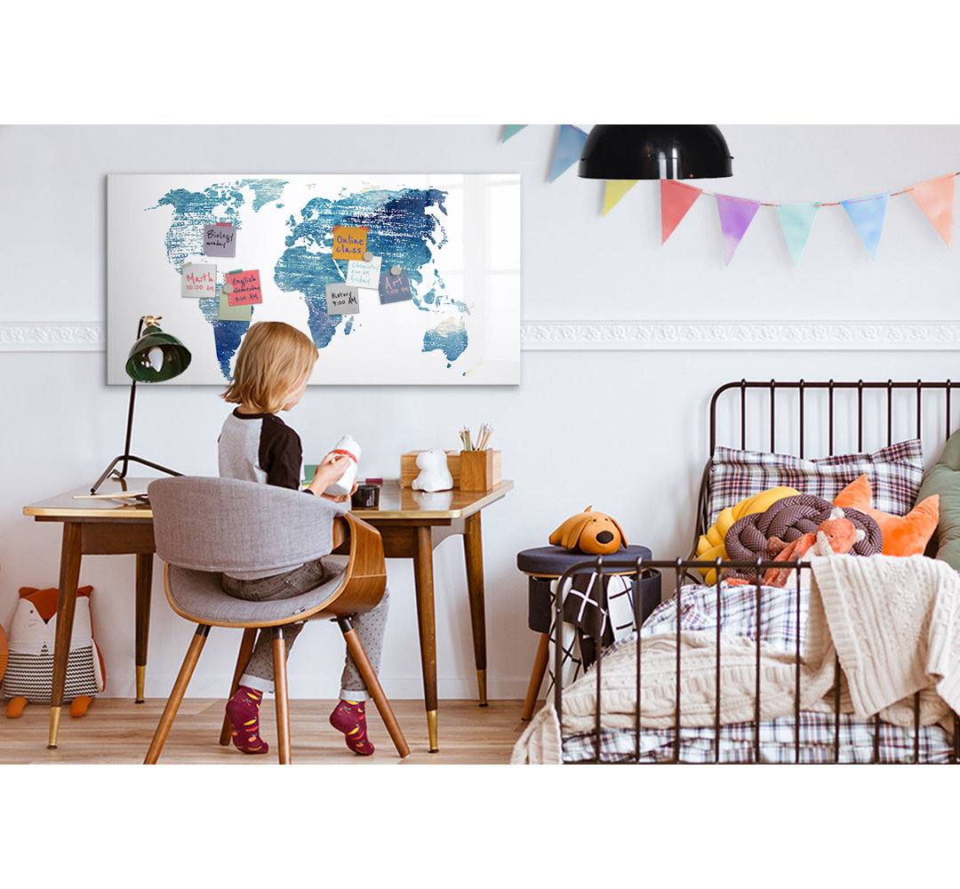 Magnetic Memo Board Whiteboard - 120 x 60 cm - With Marker and Magnets - World map