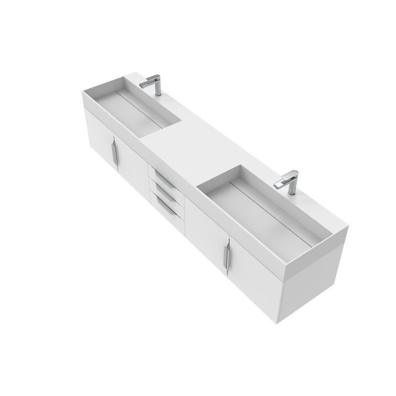 84" Amazon Double Bathroom Vanity with Top, White, White, Chrome