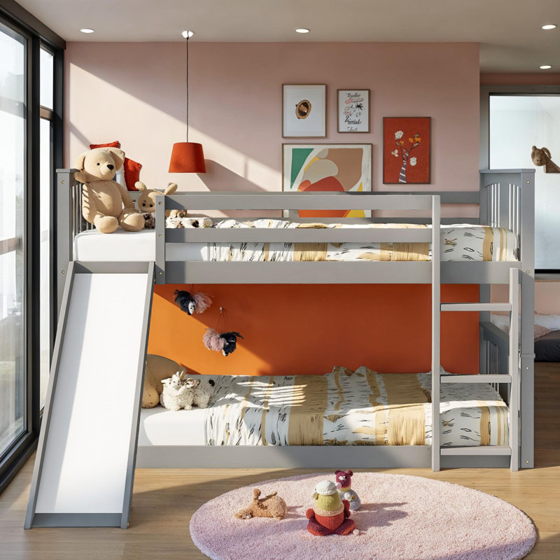 Lit superposé double sur double avec glissière et échelle, Gris