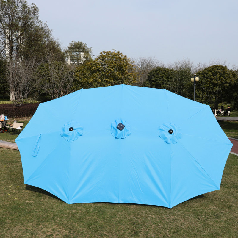 Parasol de patio double 15 po x 9 pi avec évent et base - matériau extérieur bleu
