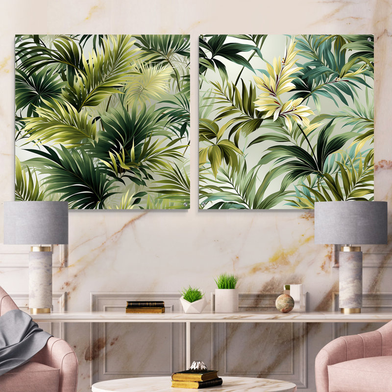 Motif de lignes tropicales tropicales - ensemble d'art mural acrylique sur verre bord de mer tropical, H 16 po x l 33 po