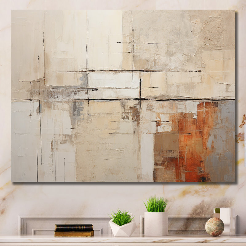 Abstrait, collage de route beige brun - Collages abstraits sur toile, Toile tendue, H 30 po x l 40 po x P 1,5 po