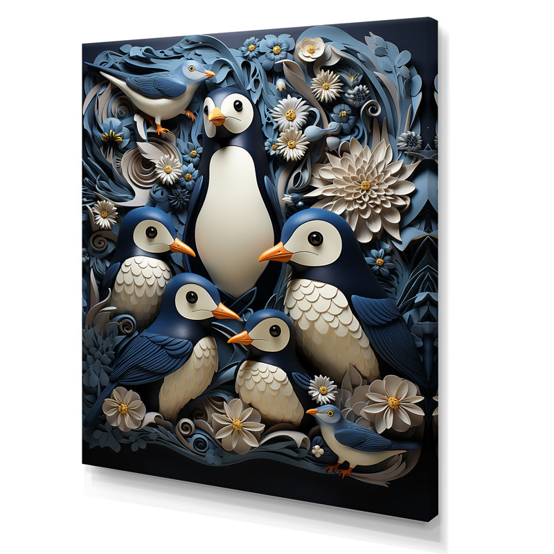 Reproduction sur toile d'un pingouin monochrome, H 40 po x l 30 po x P 1,5 po, Toile tendue