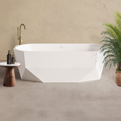 Baignoire autoportante Brusque 67 po en forme de diamant, blanc brillant, bonde incluse